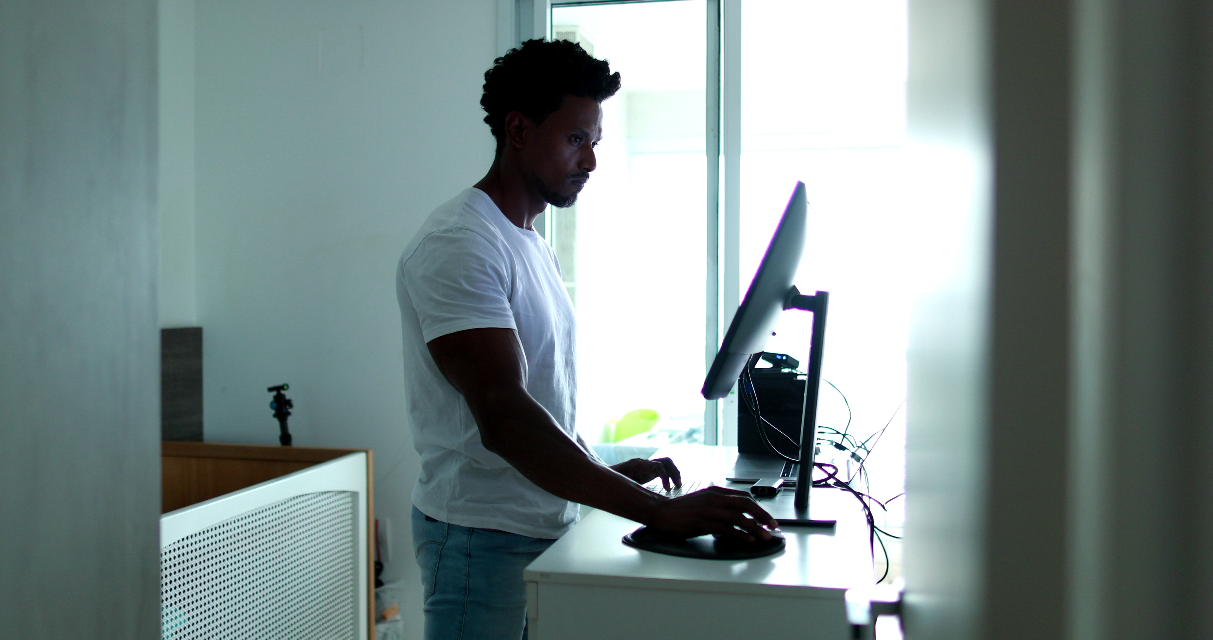 Person working at a computer from home